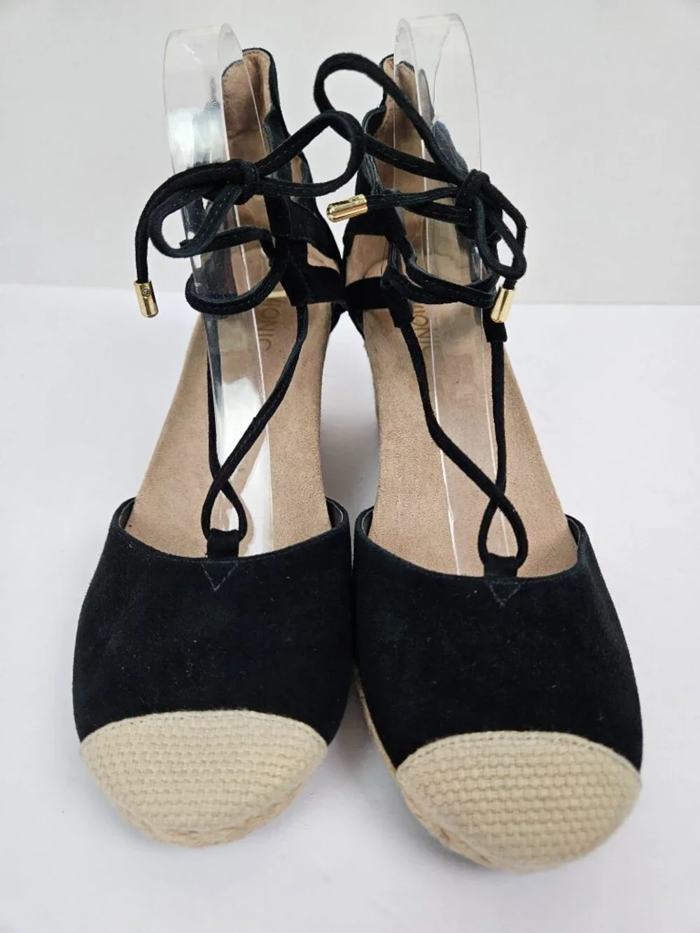 Vionic Calypso Black Suede Strappy Comfort Espadrille Wedge 10